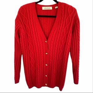 Vintage Karen Scott Red Fishermen Style Woven Cardigan Sweater